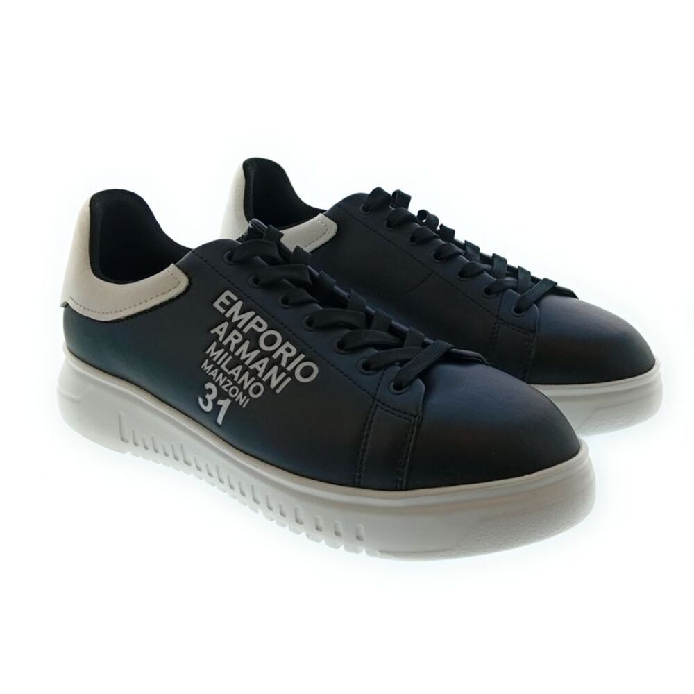 Emporio Armani Men's Black White Typography Low-Top Sneakers
